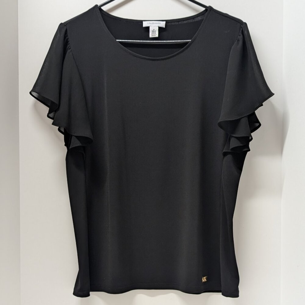 Calvin Klein Flutter Sleeve Blouse In Black - image 1